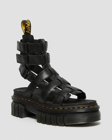 Black Women's Dr Martens Ricki Nappa Lux Leather Platform Gladiator Sandals | CA 299MQZ